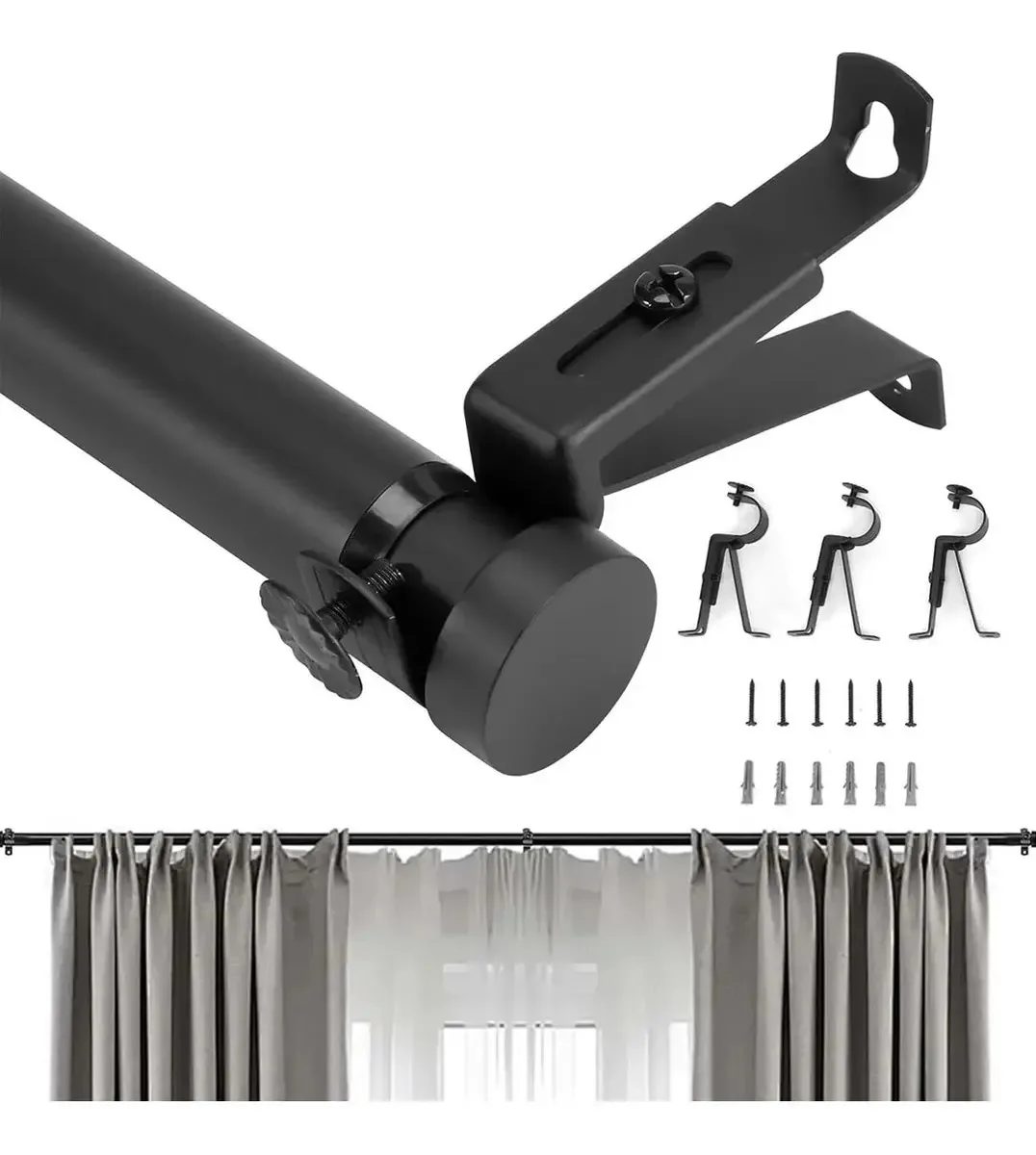 Suporte de cortina ajustável para tubo de cortina, suporte metálico de 80-300 cm