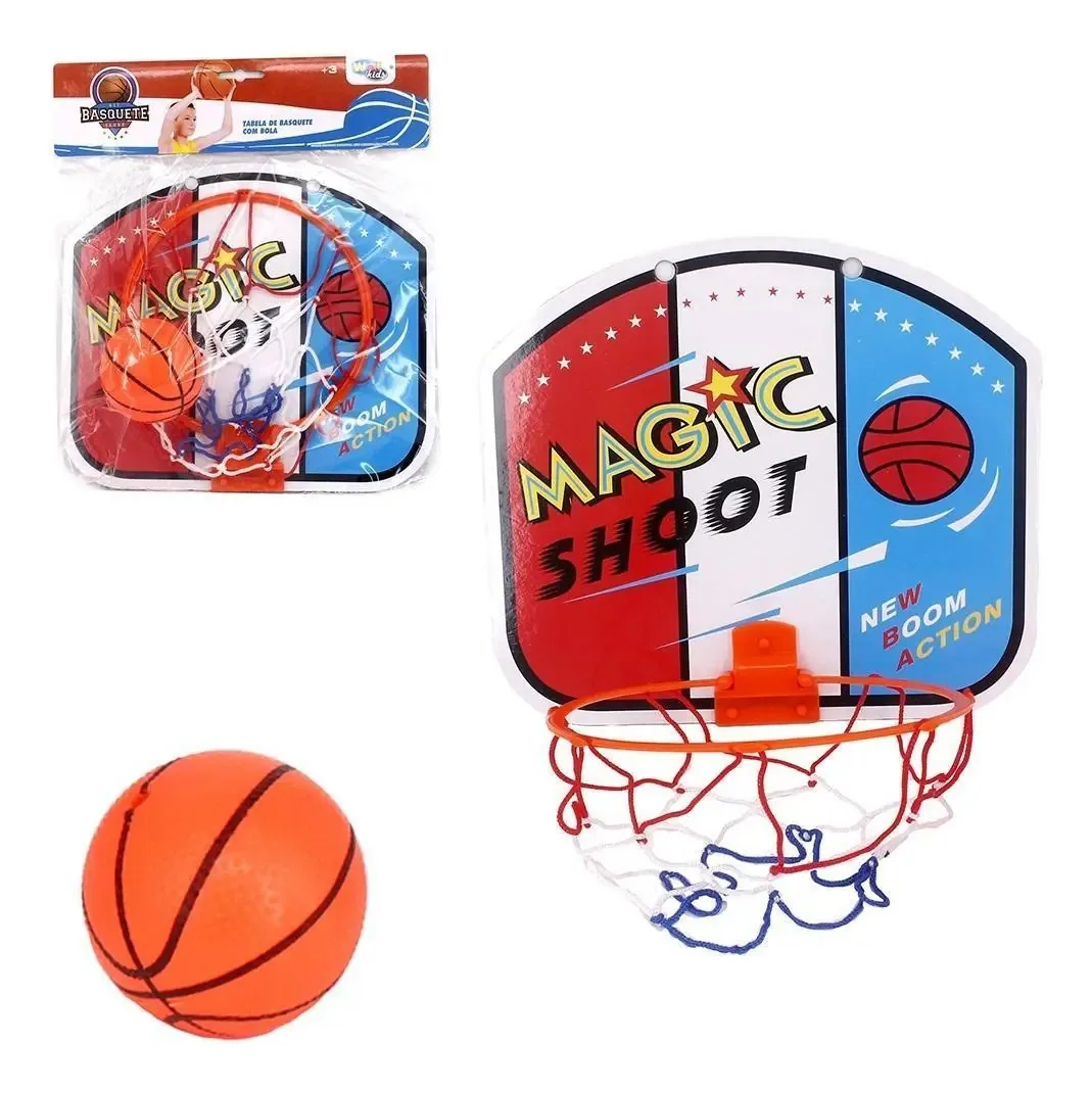 Cesta De Basquete Retratil Com Rede E Bola Infantil Mini Aro
