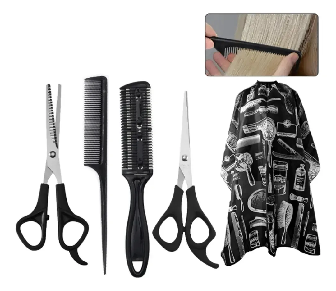 Kit de cabeleireiro profissional Cuts, camada de corte de 120 x 140 cm, tesoura plana e dentada, 2 pentes, antiestáticos, não gruda no cabelo, ideal para salões, barbearias e uso doméstico