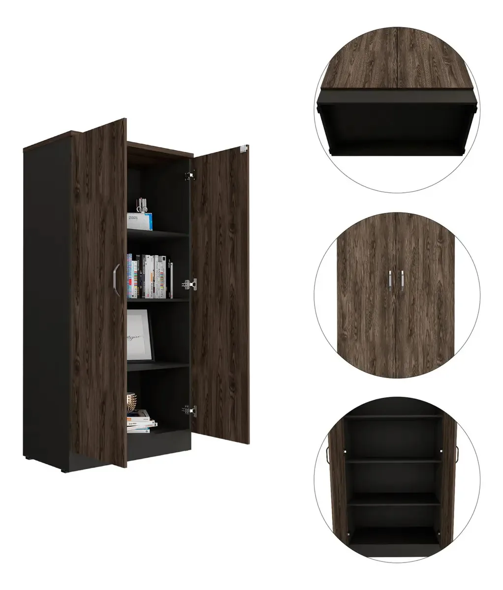 Estante de 2 portas e 3 prateleiras FM-004n preto e escuro cor café preto-escuro