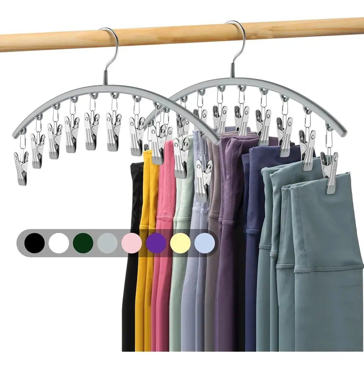 Cabide de leggings com 10 clipes, economize espaço no guarda-roupa cinza