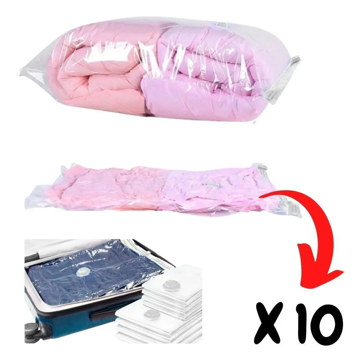 Kit 10 Saco À Vácuo Para Viagem Roupas Organização 50x60cm