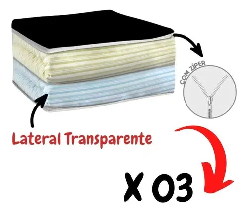 Combo 03 Organizador De Guarda Roupa Com Zíper E Visor Tam M