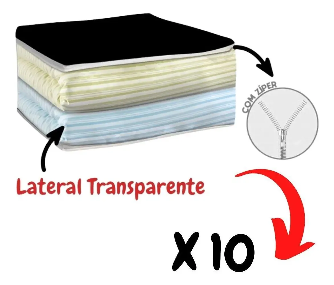 Combo 10 Organizador Para Guarda Roupa P Com Zíper E Visor