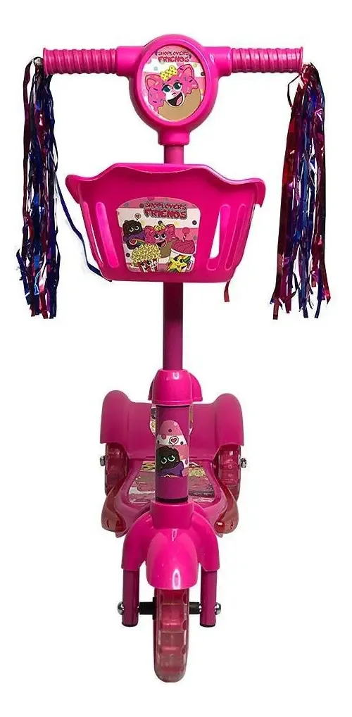 Patinete Infantil Rosa Com Led E Som Com Cestinha E Freios