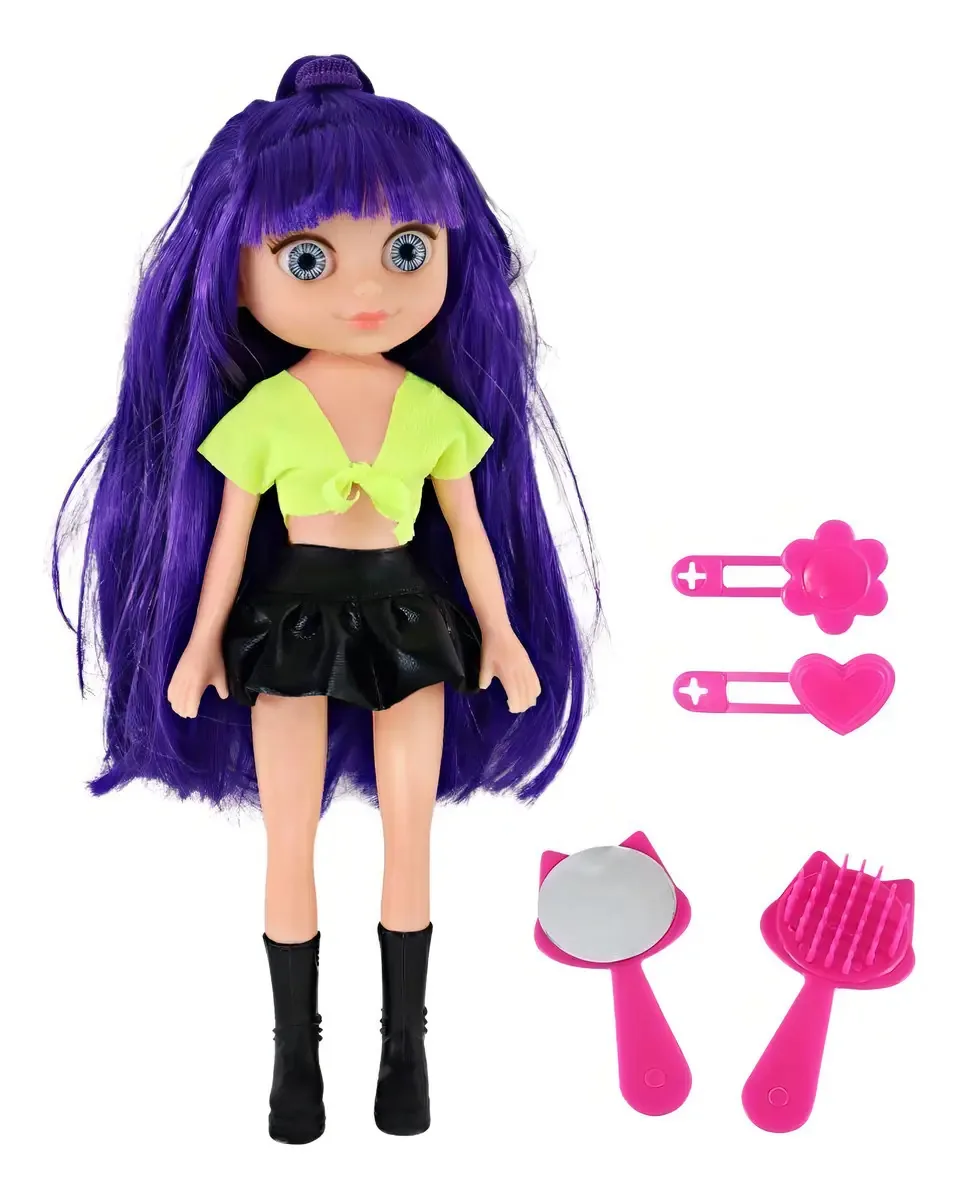 Boneca Violet Purple Roxa 30cm Com Acessórios Olhos Azuis