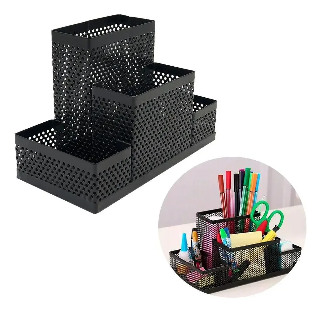 Organizador Mesa Escritório Caneta Aramado 11x16x8cm - Preto