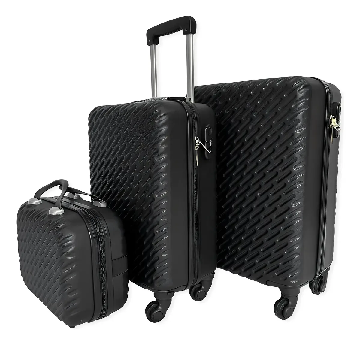 Conjunto 3 Malas De Viagem Preta Cadeado Acoplado De Senha