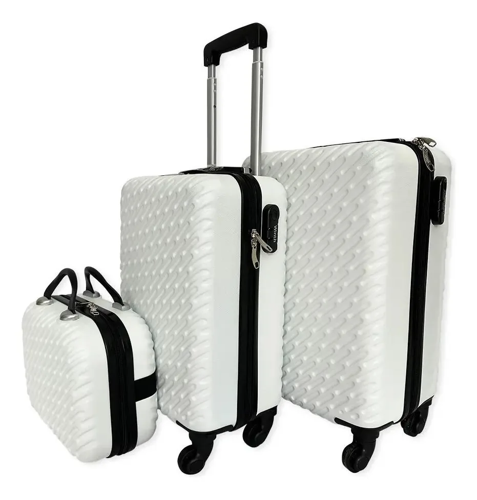 Conjunto 3 Malas De Viagem Branca Cadeado Acoplado De Senha