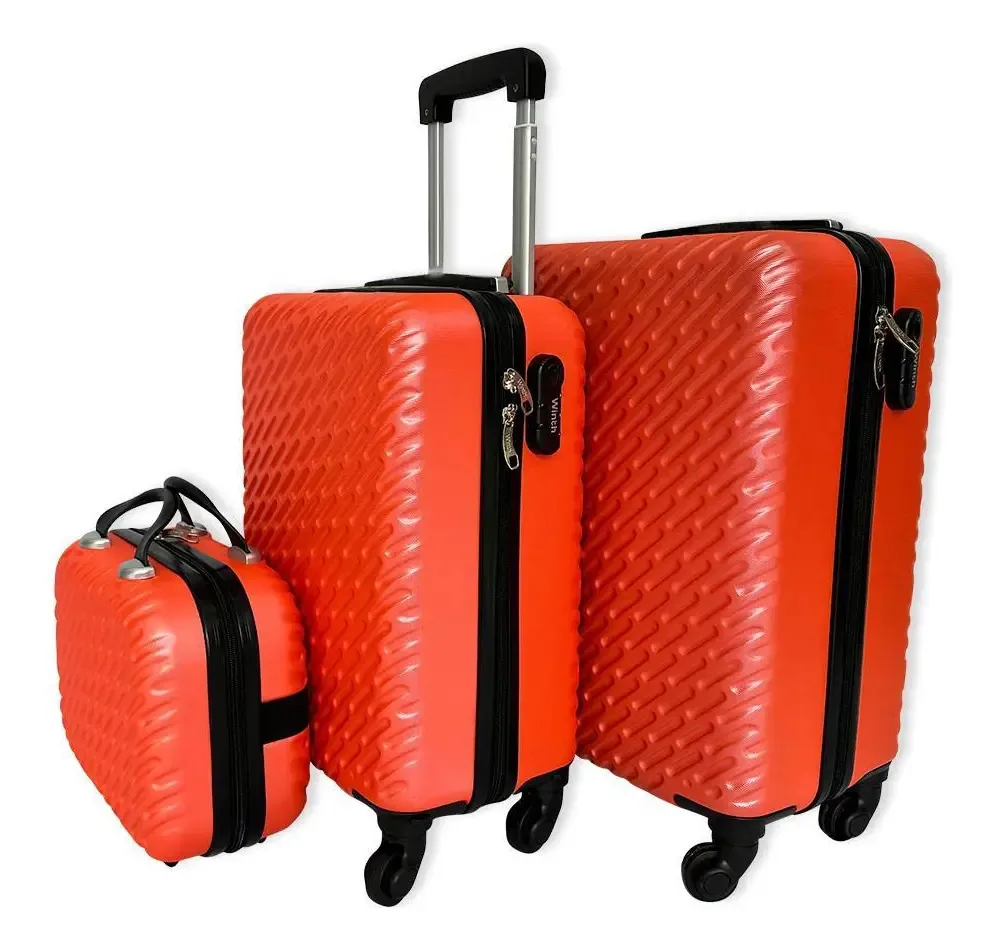 Conjunto 3 Mala De Viagem Salmão Red Cadeado Acoplado Senha