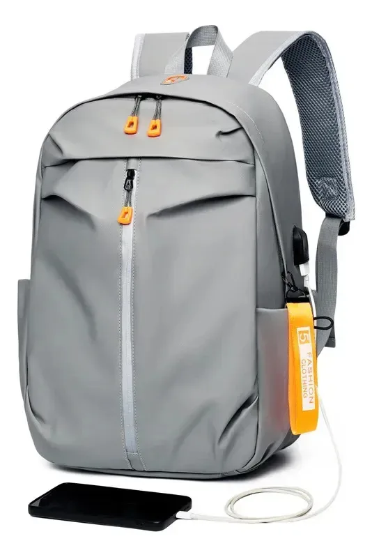 Mochilas escolares para laptop Mochila masculina de tecido impermeável de lona Mochilas escolares cor cinza
