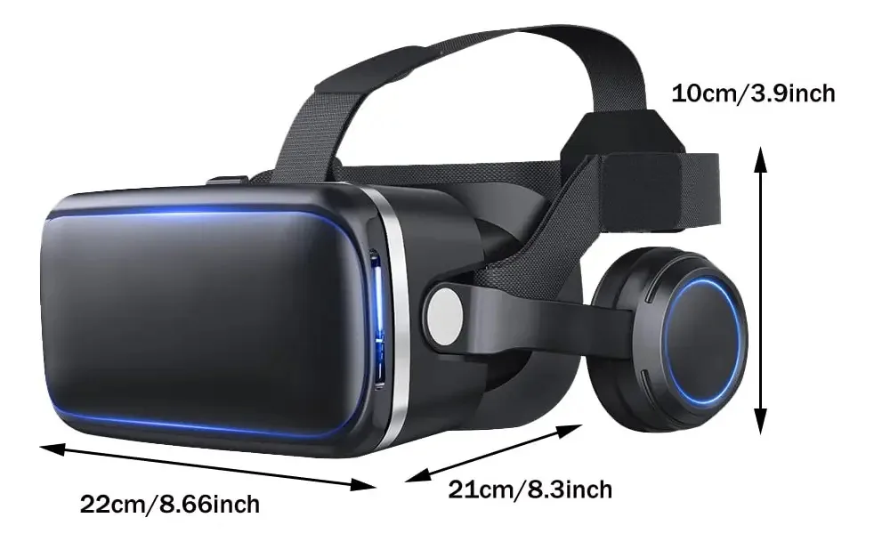 Fones de ouvido Qiebny 3D de realidade virtual, óculos VR, lentes HD de resina óptica e distância interpupilar ajustável em 600°, telefone de 4,7 a 6 polegadas, fácil de usar, preto