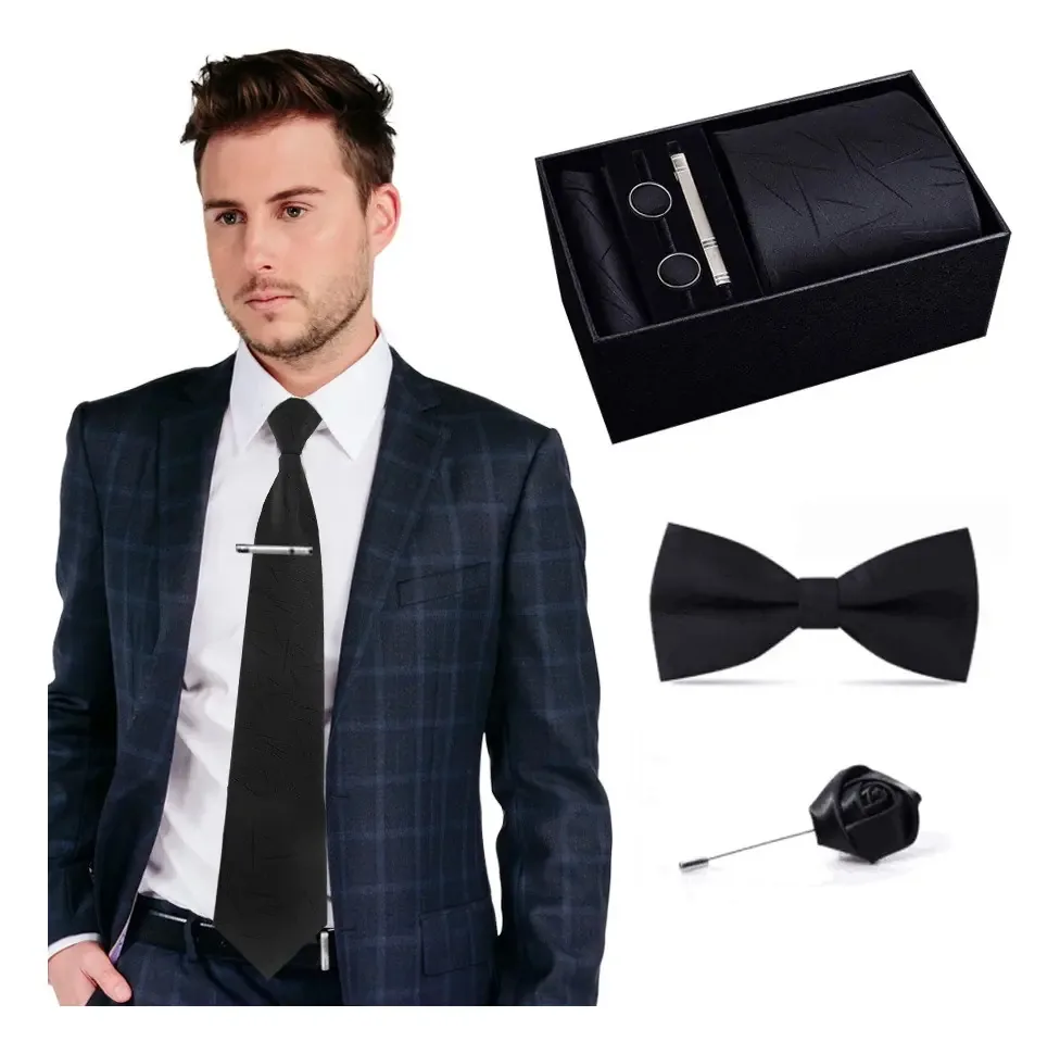 Conjunto de gravatas masculinas com caixas coloridas de flocos de neve pretos