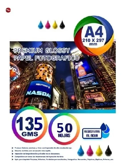 50 folhas, papel fotográfico adesivo brilhante A4 135g