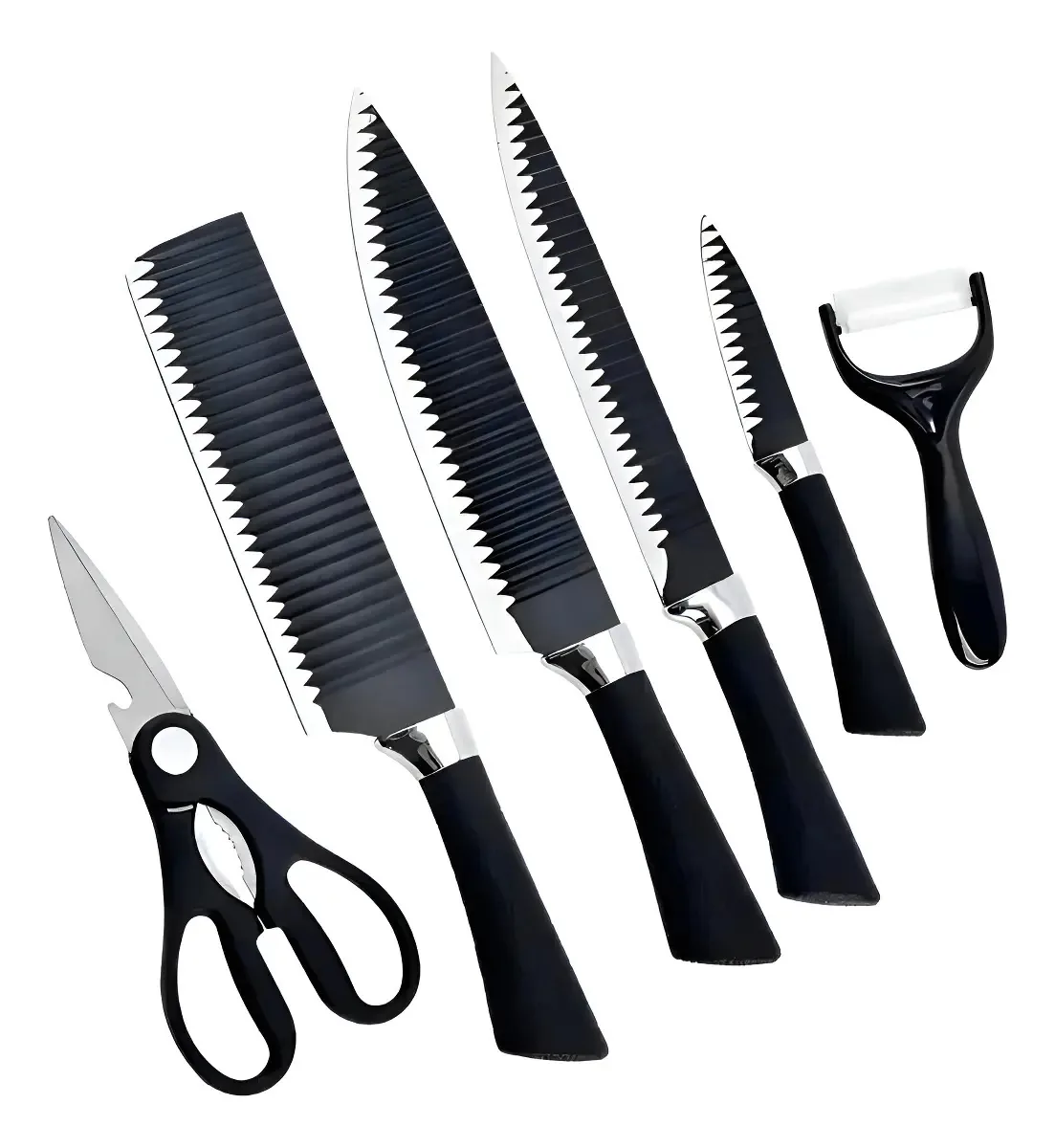 Kit De Facas Profissional Com 6 Facas Para Churrasco/cozinha Cor Preto