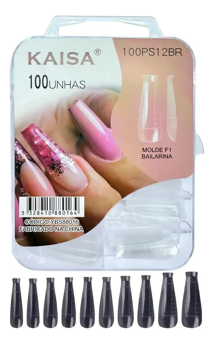 Molde F1 Bailarina Unhas de Gel Polygel 100un Kaisa Transparente