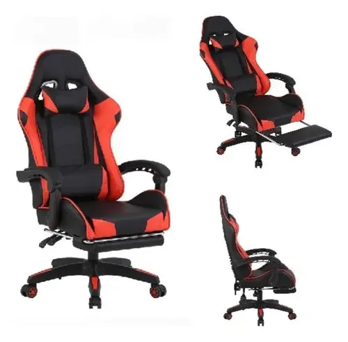 Cadeira Gamer Escritorio Reclinavel Apoio Pes Preta E Vermel