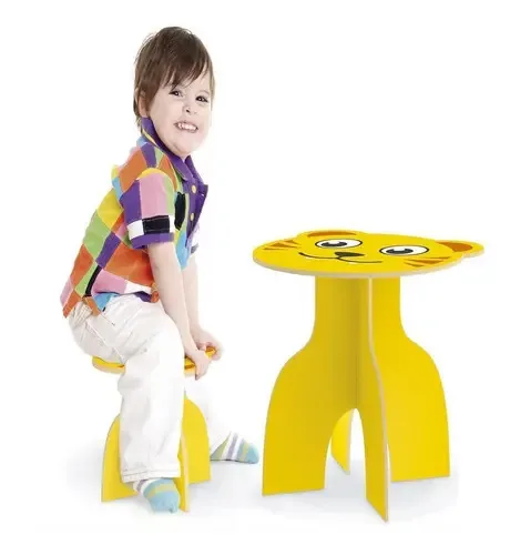 Kit Mesa Mesinha Com Cadeira Banco Didatica Tigre Amarelo