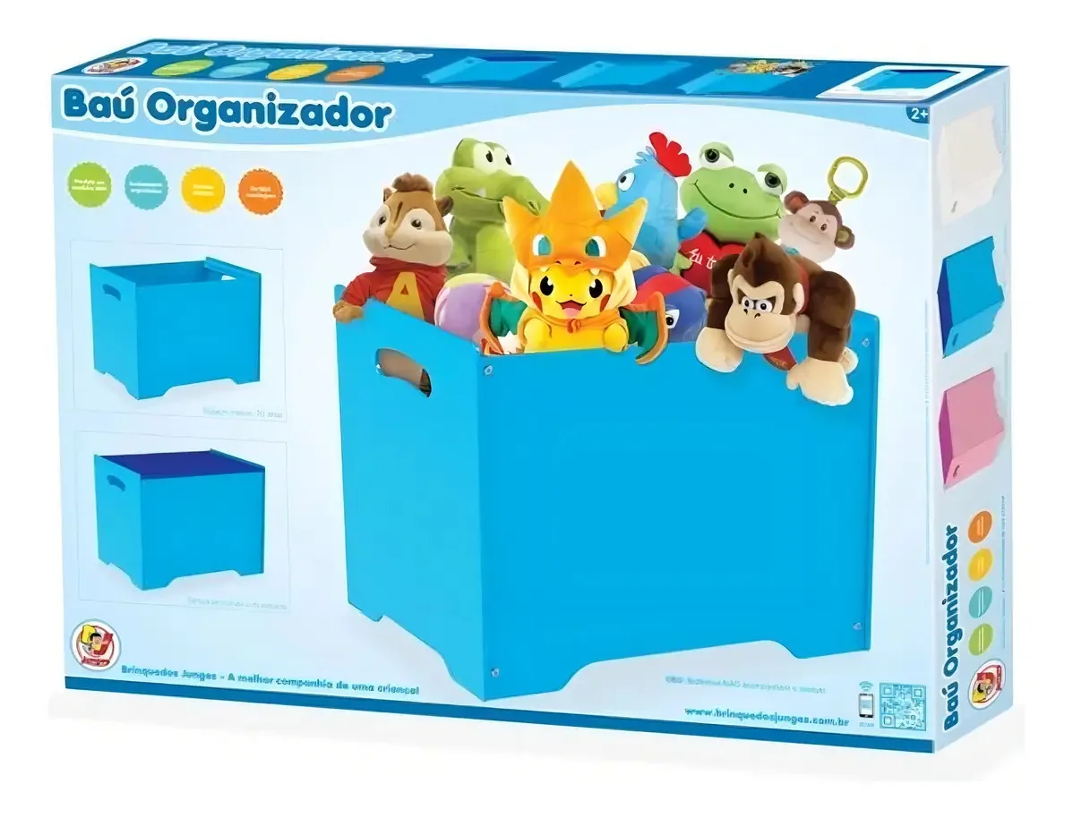 Caixa Bau Organizador De Brinquedos Infantil Azul Junges
