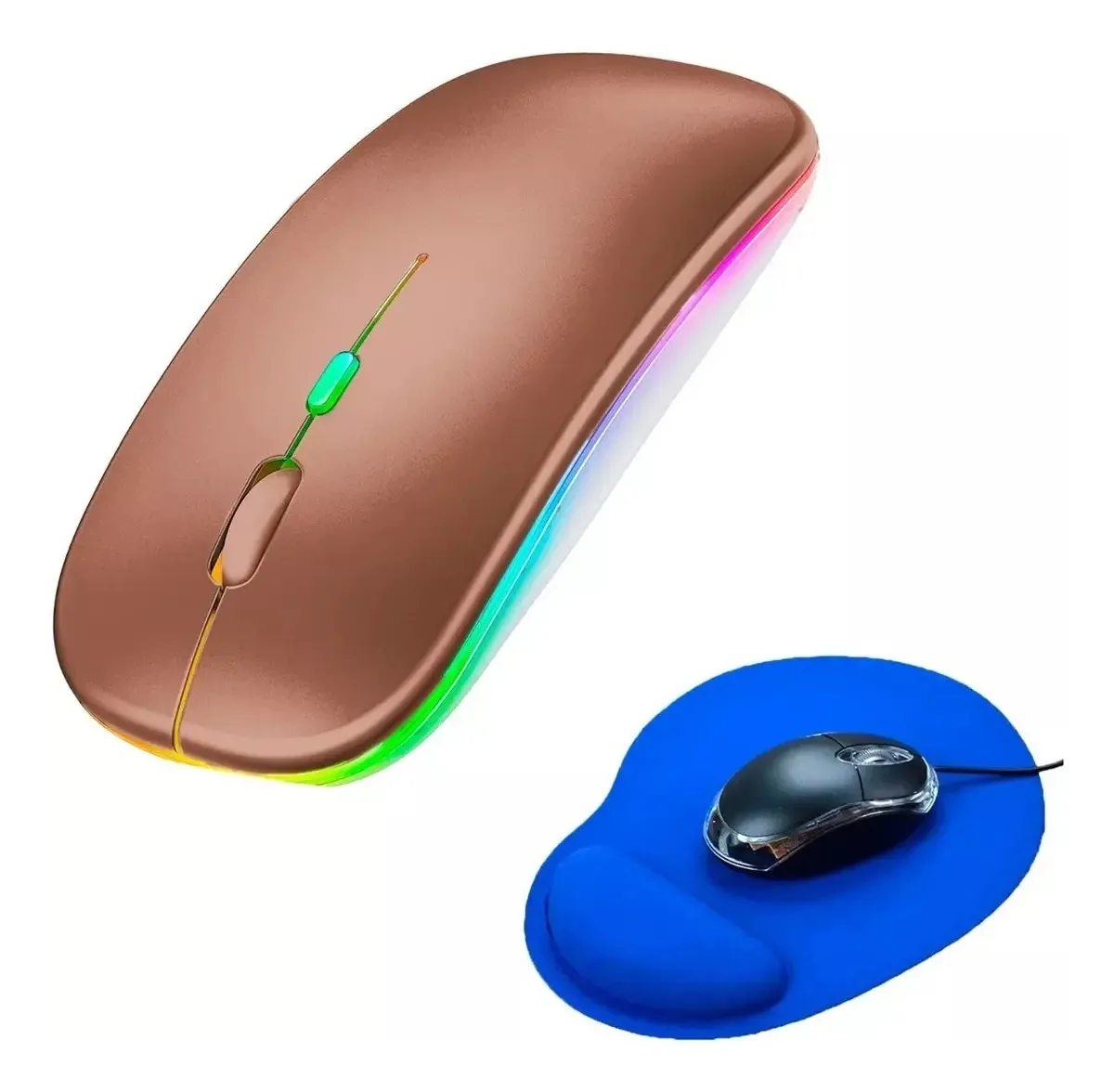 Pacote de mouse Bluetooth recarregável e mouse pad em ouro rosa