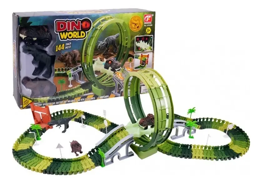 Brinquedo infantil Track Dino Track Flexible Racing 144 peças, cor verde