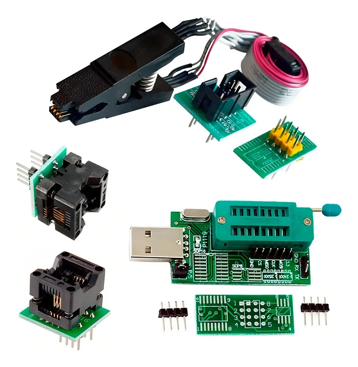 Programador Ch341a + Braçadeira + Soic8 200mil + Soic8 150mil