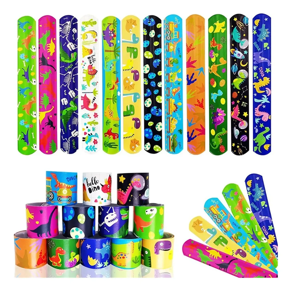 Pulseiras infantis Slap, 100 unidades, pulseiras Snap On