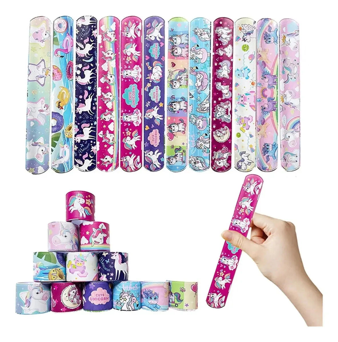 Pulseiras infantis Slap, 100 unidades, pulseiras Snap On