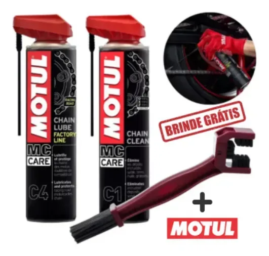 Kit Limpa Lubrifica C/ Escova Correntes Motos Motul C1 C4 EXTRA brinde Adesivo MOTUL