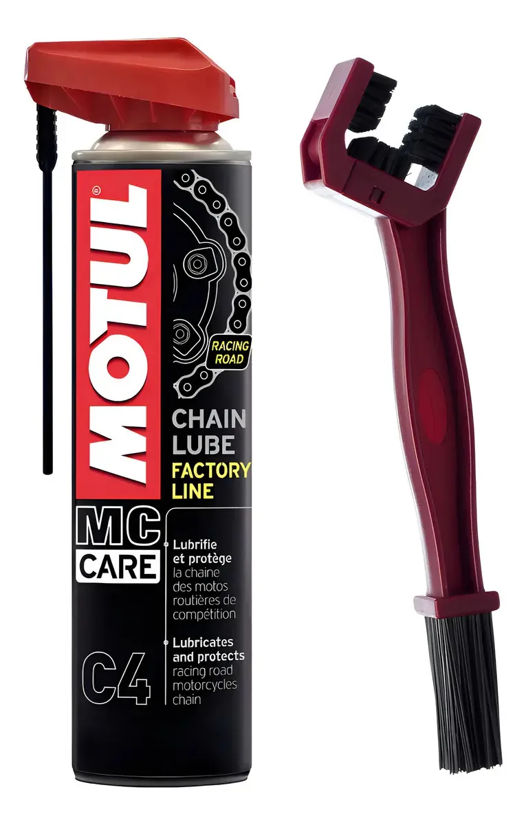 Kit Escova Limpeza + Spray Lubrificante Correntes Motul C4