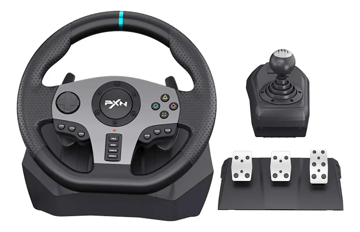 Volante de Jogo com Pedais e Alavanca para PC e Consolas