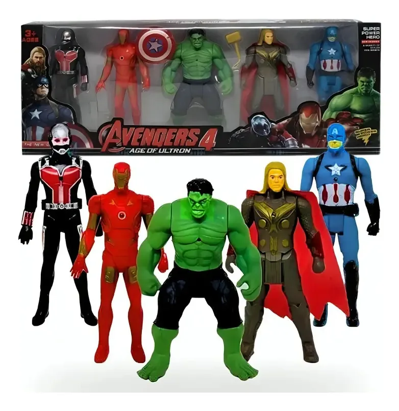Kit 5 Bonecos Articulados Vingadores Heróis Com Luz 15 Cm