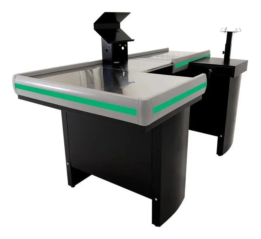 Check-out Caixa Supermercado Kit Automação Gaveta 2,00 Metro Cor Preto Perfil Verde