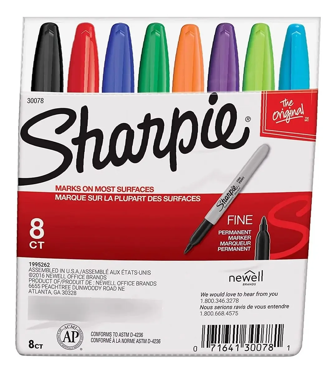 Marcadores permanentes Sharpie, ponta fina, 8 unidades