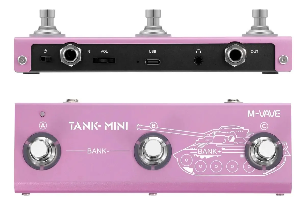 Pedal Multi-efeitos M-Vave Tank Mini Para Guitarra e Baixo Rosa Compacto