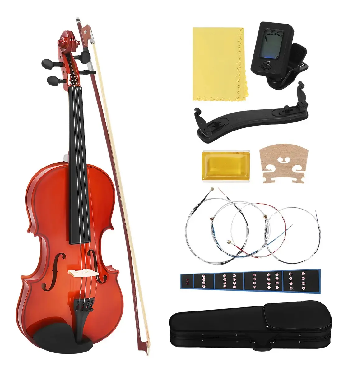 Violino de madeira maciça natural para iniciantes