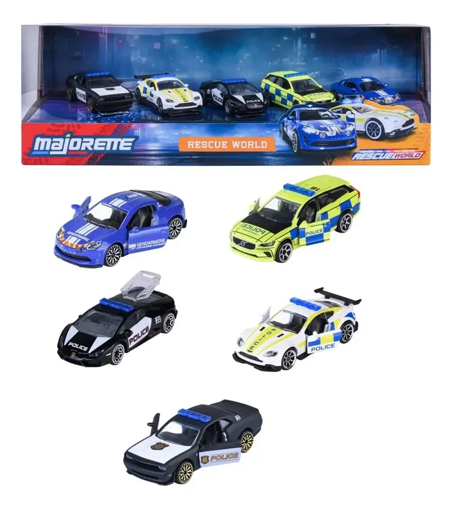 Box 5 Miniaturas Carros Rescue World 1:64 Majorette Azul