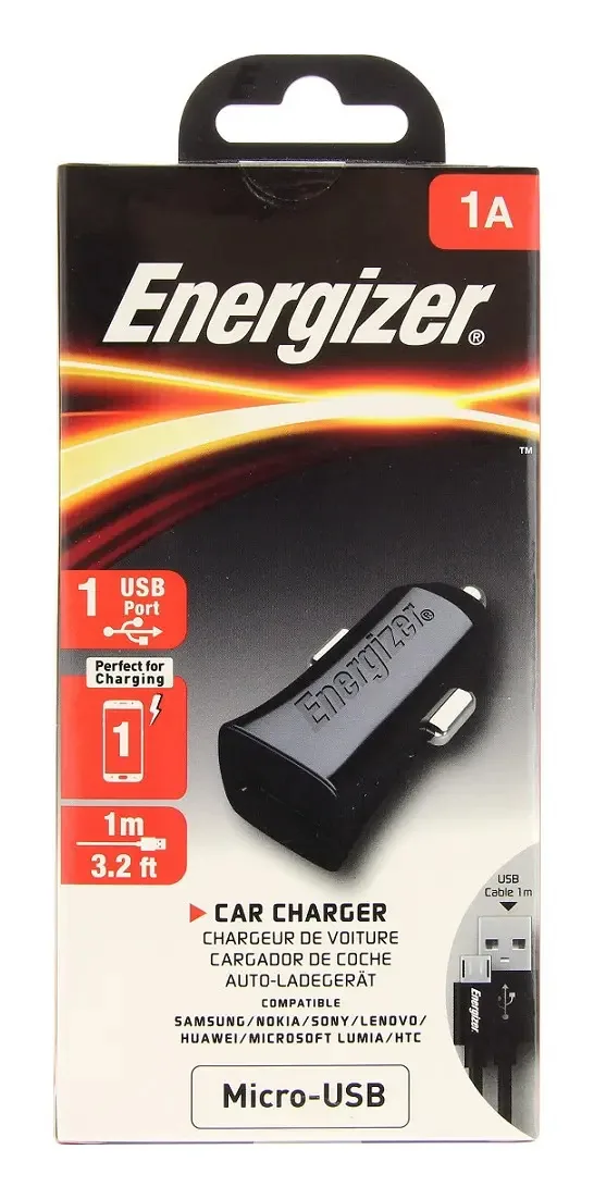 Cabo De Dados 1mt E Tomada Veicular Energizer V8 Preto