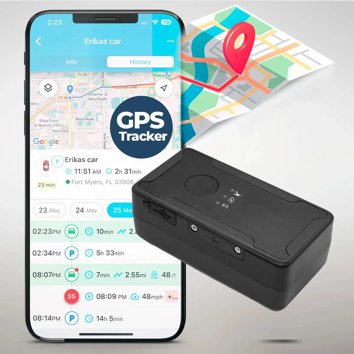 Gpsnvision - Rastreador GPS magnético para carro, pequeno - Rastreador oculto para veículos, dispositivo portátil de rastreamento GPS magnético em tempo real com software, cobertura global completa