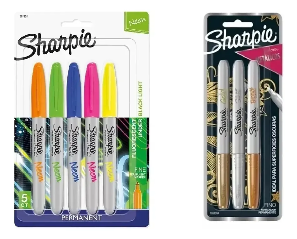 5 marcadores Fluo Sharpie +3 marcadores Sharpie metálicos