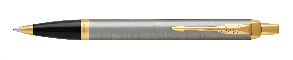 Caneta Parker IM Metal Escovado Detalhes Dourados Exterior Prateado