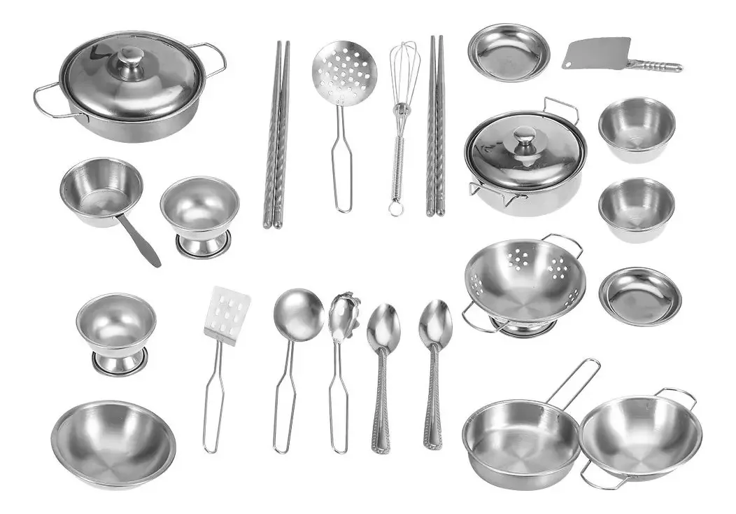 Conjunto de Panelas e Utensílios de Brinquedo Wosume para Crianças, Meninos e Meninas Brinquedos de Cozinha Jogo de Utensílios de Aço Inoxidável para Crianças [25 Peças]