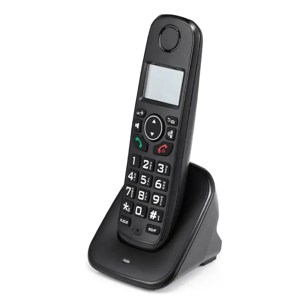 Telefone fixo sem fio moderno para casa e escritório, cor preta