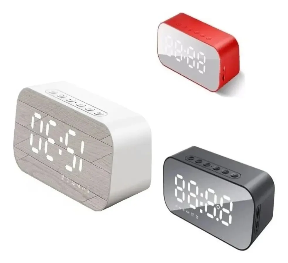 Caixa De Som Bluetooth Despertador Radio Relogio Digital Fm Cor Vermelho