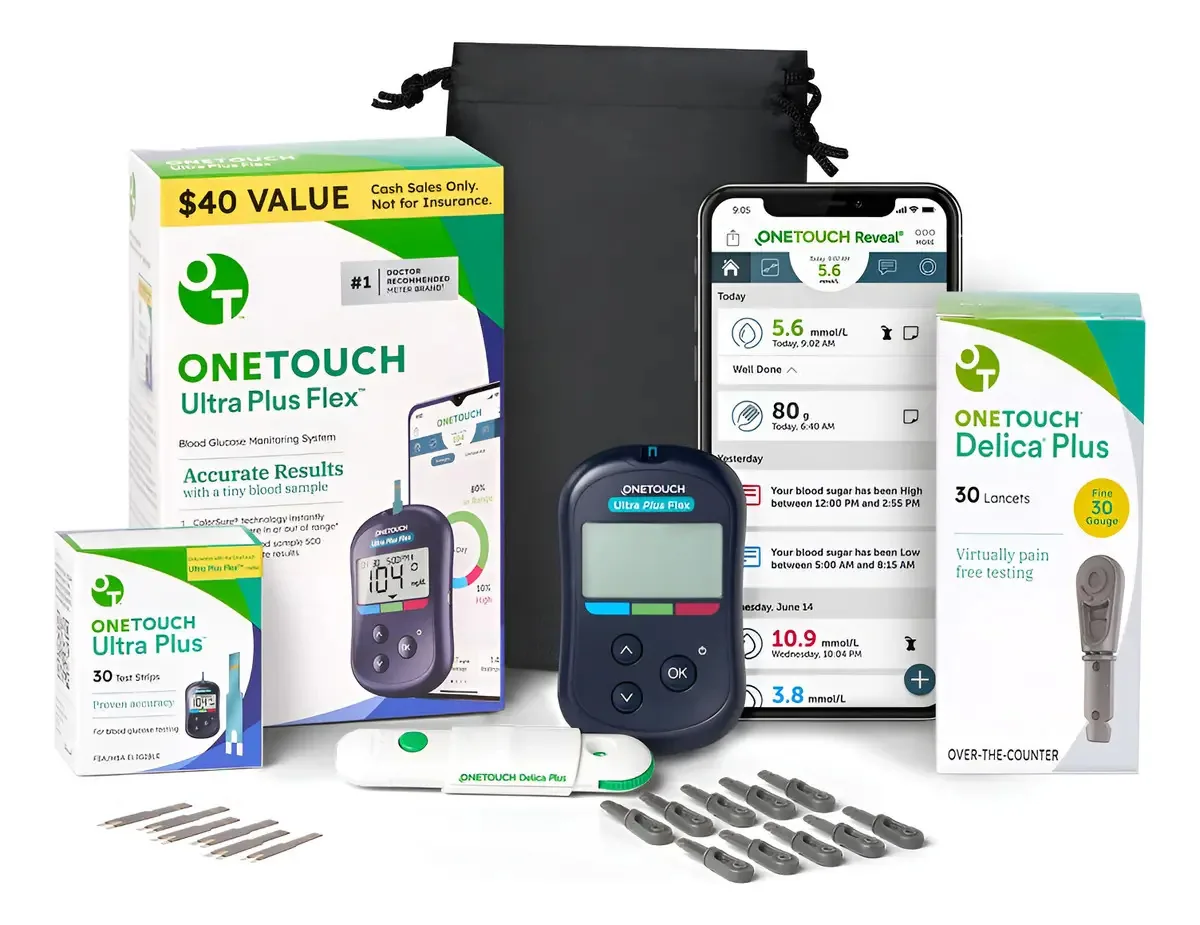 Kit de teste de diabetes Onetouch Ultra Plus Flex Value