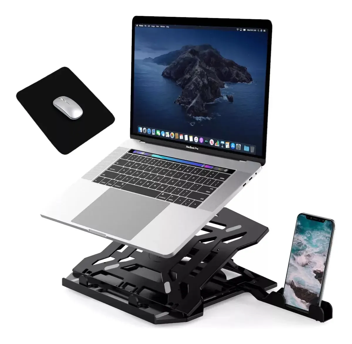 Base de suporte para laptop portátil e ajustável, mouse pad gratuito, suporte, acessórios para laptop, acessórios para laptop, acessórios para laptop, suporte para laptop, laptop básico