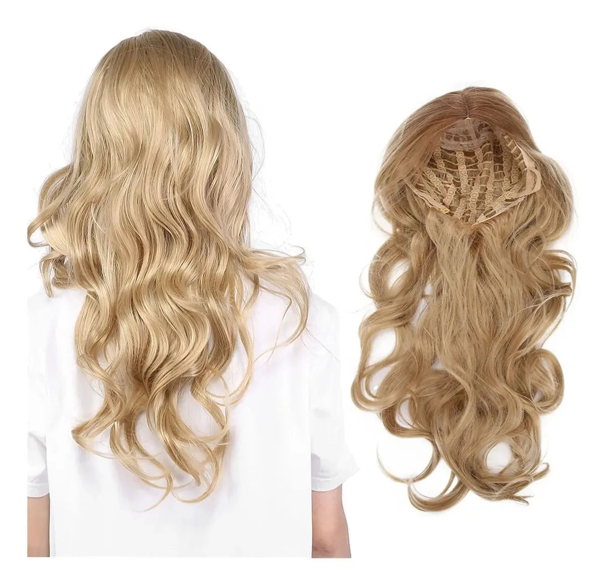 Perucas Longas Loiras Onduladas e Encaracoladas, Perucas Sintéticas Naturais, Adequadas para Formatos de Rosto com Permeabilidade para Evitar Deformação, Perucas de Festa da Moda Chapéus de Cabelo