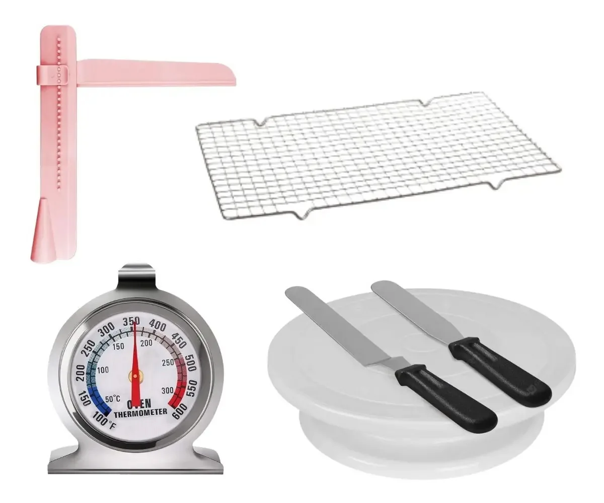 Kit de pastelaria, mesa giratória, bolos, suporte para termômetros