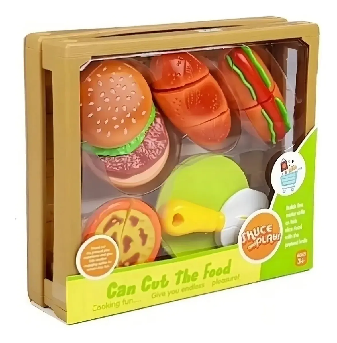 Conjunto de comida, brinquedo com velcro, conjunto de cozinha com acabamento