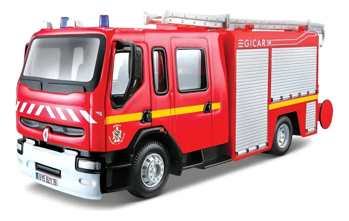 Caminhão de bombeiros Renault Esc 1:50 Metal Burago Red Collection